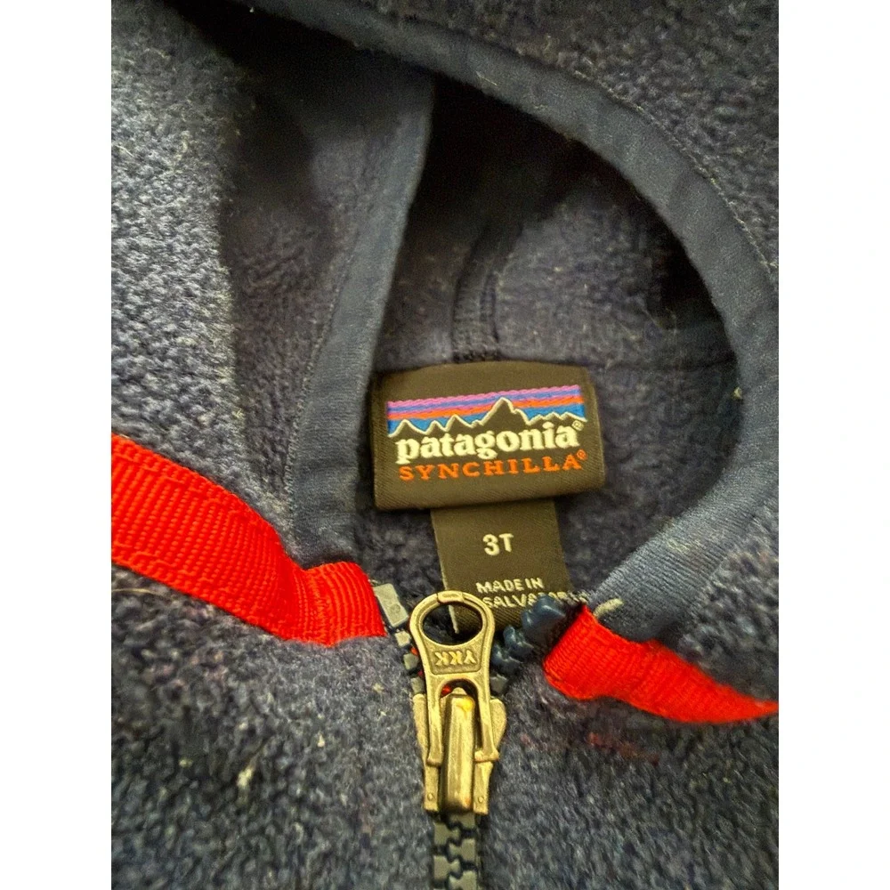 Patagonia Synchilla Fleece Hoodie Navy Blue Red Trim Full Zip Toddler Size 3T